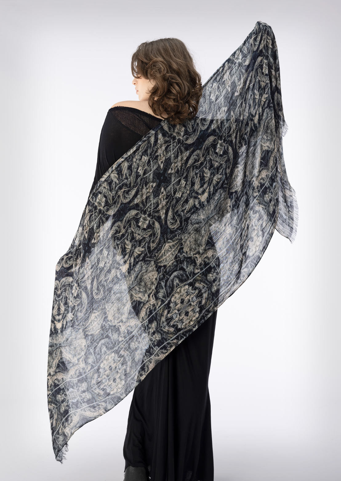 Autumnal Scarf – Sustainable organic cotton, bamboo satin, silk minimalist luxury women's scarf by Revtalatelier
