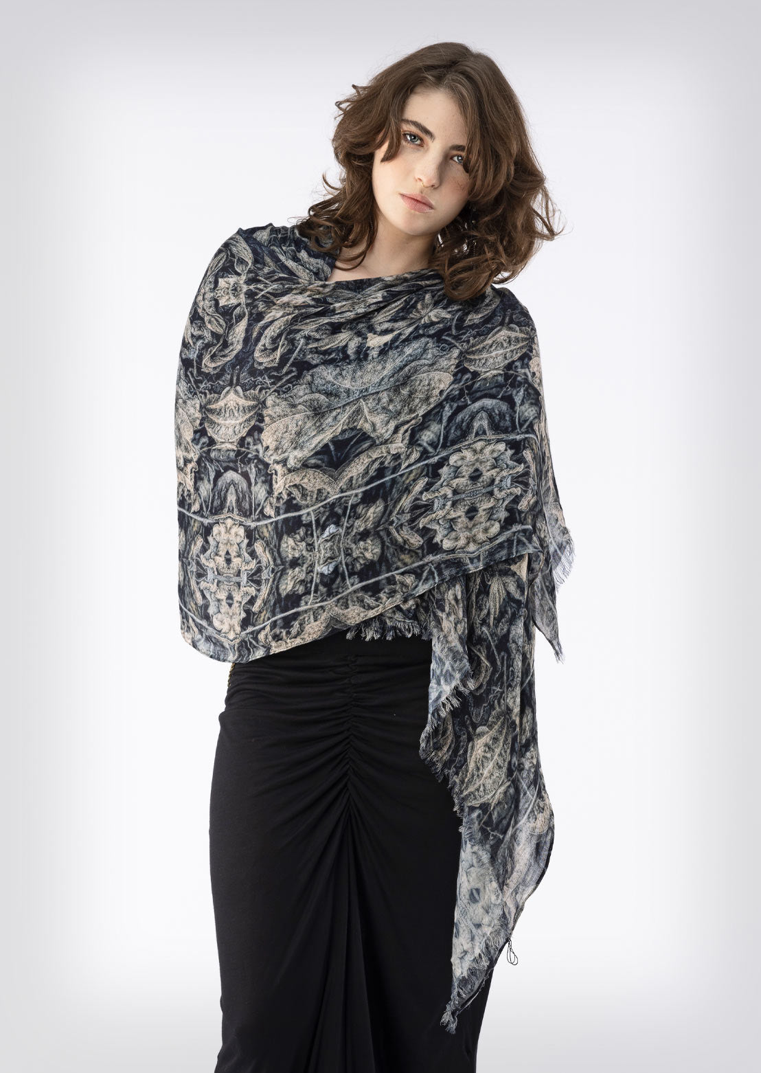 Autumnal Scarf – Sustainable organic cotton, bamboo satin, silk minimalist luxury women's scarf by Revtalatelier
