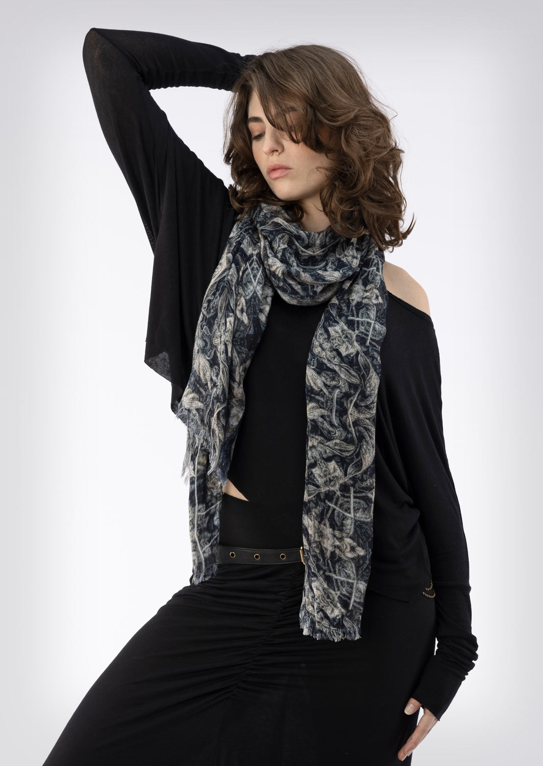 Autumnal Scarf – Sustainable organic cotton, bamboo satin, silk minimalist luxury women's scarf by Revtalatelier
