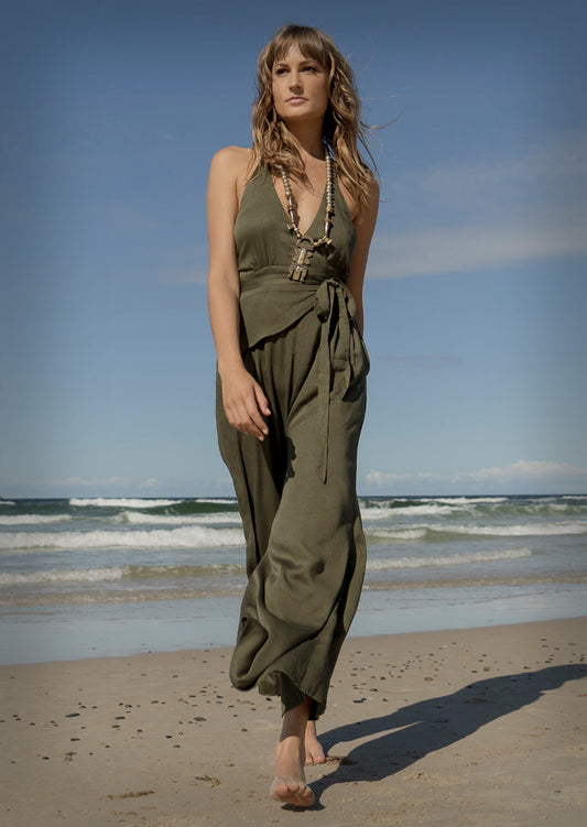 Dune Drifter Jumpsuit Olive – Sustainable bamboo blend, organic cotton minimalist luxury women's jumpsuit by Revtalatelier
