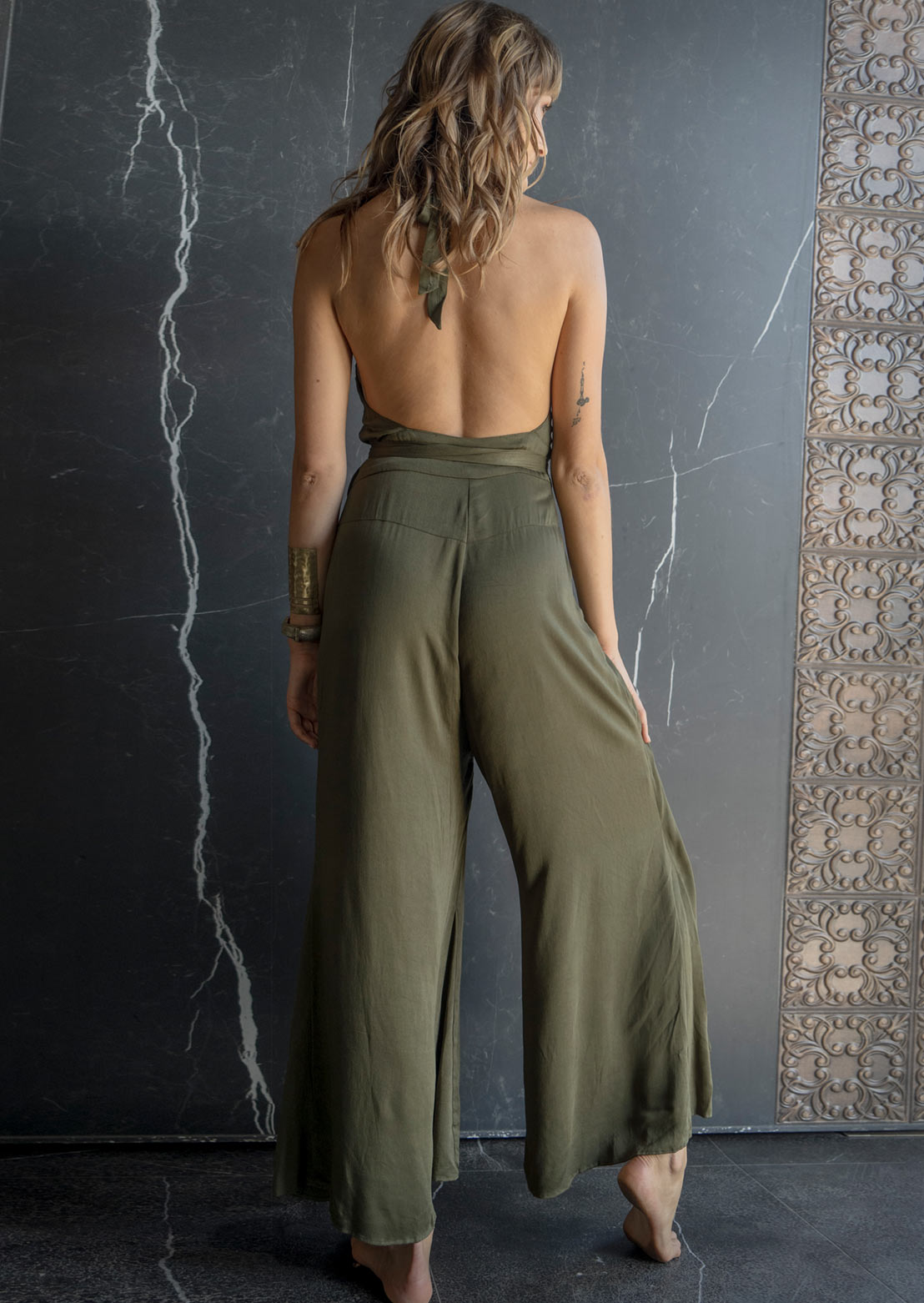 Dune Drifter Jumpsuit Olive – Sustainable bamboo blend, organic cotton minimalist luxury women's jumpsuit by Revtalatelier
