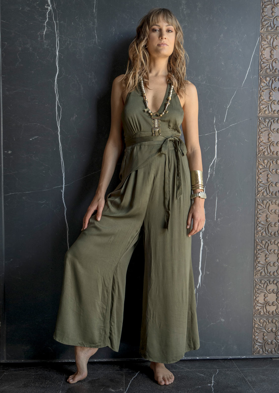 Dune Drifter Jumpsuit Olive – Sustainable bamboo blend, organic cotton minimalist luxury women's jumpsuit by Revtalatelier
