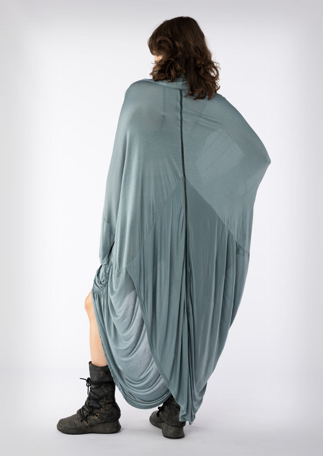 Liquid Shroud Slate Blue – Sustainable women's top in bamboo satin and organic cotton with relaxed fit and fluid silhouette by Revtal Atelier
