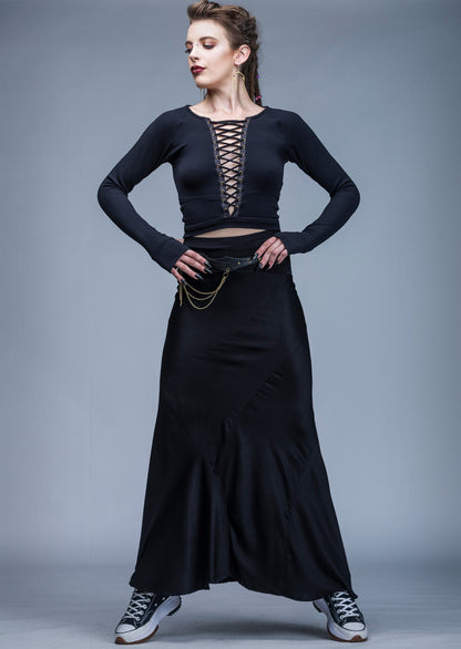 Luminous Skirt Black – Sustainable minimalist luxury women's skirt in organic cotton and bamboo satin by Revtalatelier
