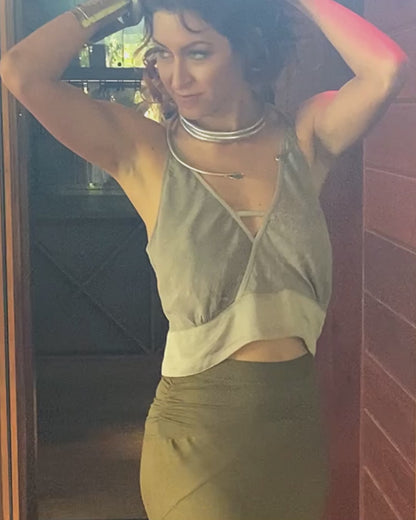 Mirage Top – Ethical minimalist luxury top in bamboo satin, organic cotton, and Tencel, designed for stylish evolving body shapes
