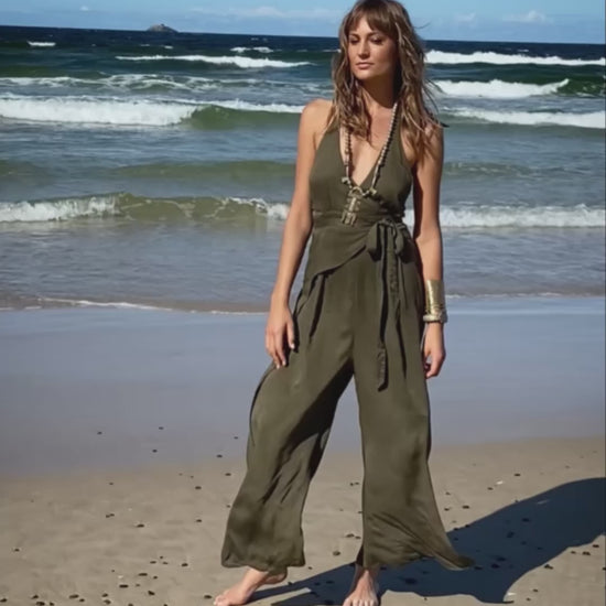 Dune Drifter Jumpsuit Olive – Sustainable bamboo blend, organic cotton minimalist luxury women's jumpsuit by Revtalatelier
