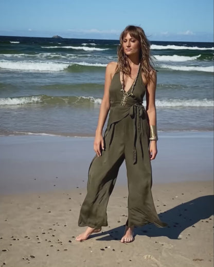 Dune Drifter Jumpsuit Olive – Sustainable bamboo blend, organic cotton minimalist luxury women's jumpsuit by Revtalatelier
